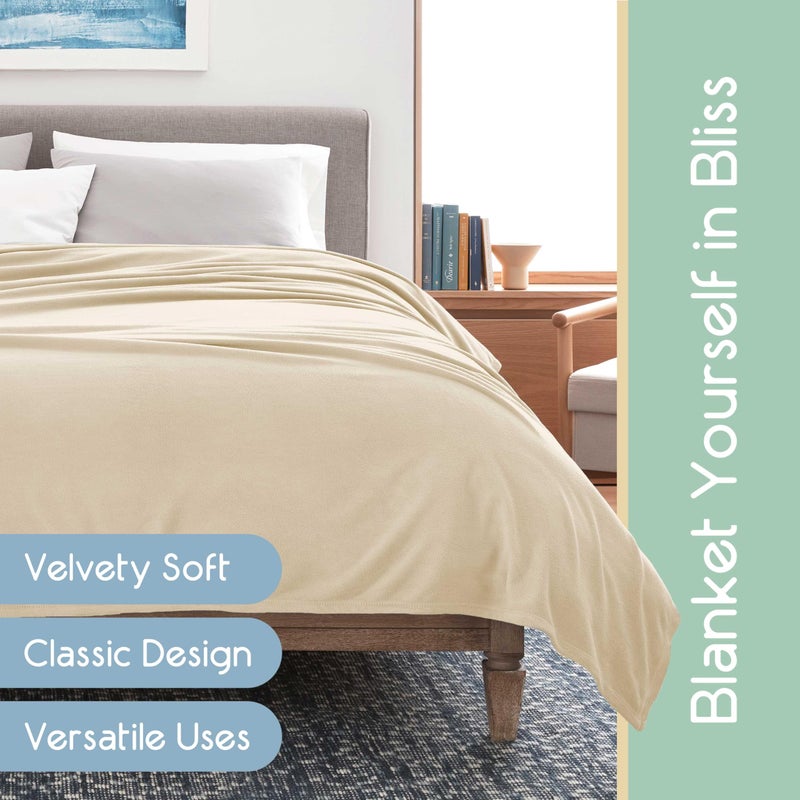 Vellux Twin Size Microfleece Blanket | Fleece Bed Blanket | All-Season Comfort| Supersoft Lightweight Throw Blanket | Plush Throw Blanket for Bed Couch or Sofa | Travel Blanket | Pet-Friendly | Ivory - Image 3